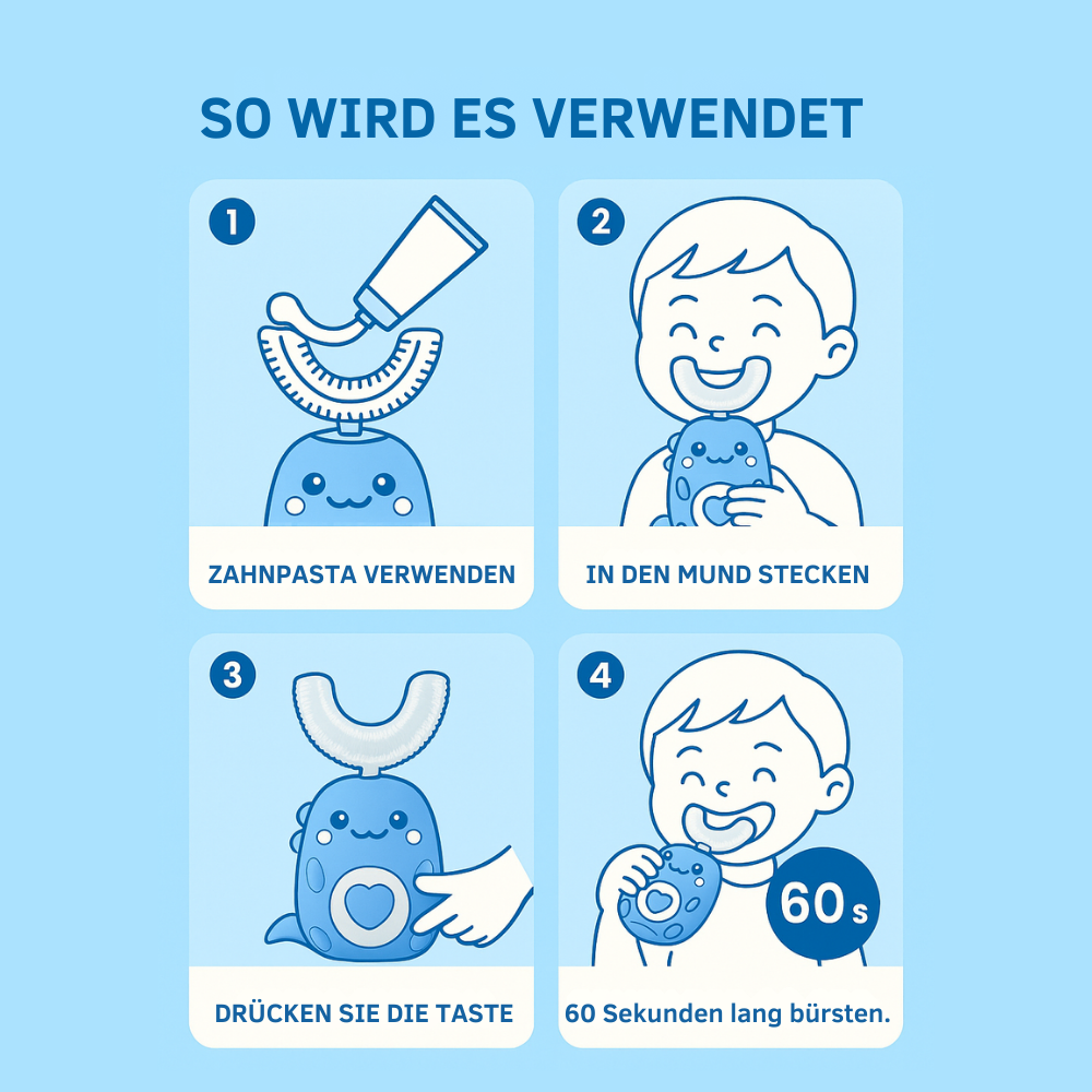 KiddoBrush™ | U-förmige 360°-Zahnbürste für Kinder – Spaß, einfach und effektiv beim Zähneputzen.