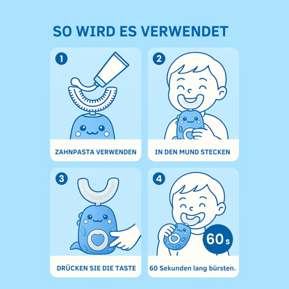 KiddoBrush™ | U-förmige 360°-Zahnbürste für Kinder – Spaß, einfach und effektiv beim Zähneputzen.
