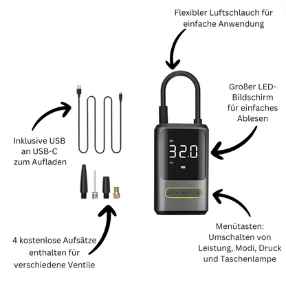AirCharge Pro™ | Der ultimative tragbare 4-in-1-Reifenfüller🚗